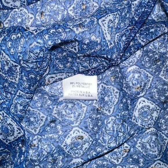 Misa Los Angeles Lara High Low Blue Printed Chiffon Button Down Top SMALL - Picture 6 of 8